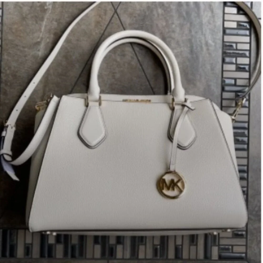 Michael Kors Daria Large Satchel Bag Leather Light Cream
